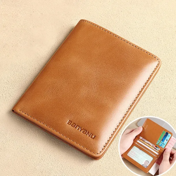 Men's Brown RFID Blocking Leather Bifold Wallet with ID Window and Multiple Card Slots, Slim Anti-Theft Wallet for Business, Travel and Everyday Use