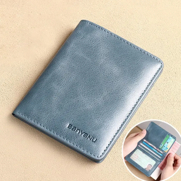 Men's Brown RFID Blocking Leather Bifold Wallet with ID Window and Multiple Card Slots, Slim Anti-Theft Wallet for Business, Travel and Everyday Use