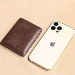 Men's Brown RFID Blocking Leather Bifold Wallet with ID Window and Multiple Card Slots, Slim Anti-Theft Wallet for Business, Travel and Everyday Use