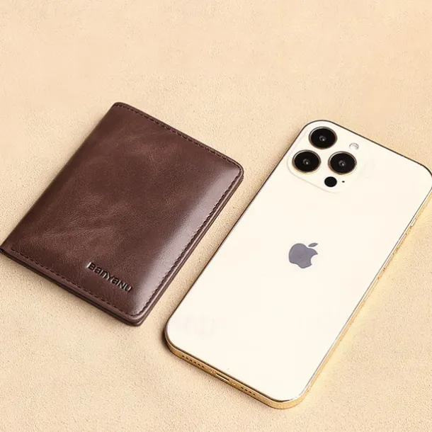 Men's Brown RFID Blocking Leather Bifold Wallet with ID Window and Multiple Card Slots, Slim Anti-Theft Wallet for Business, Travel and Everyday Use