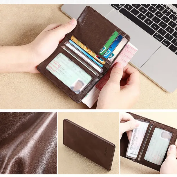 Men's Brown RFID Blocking Leather Bifold Wallet with ID Window and Multiple Card Slots, Slim Anti-Theft Wallet for Business, Travel and Everyday Use