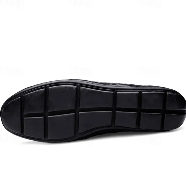 Men's Brown Slip-on Loafers with Metallic Buckle, Casual Faux Leather Shoes for Everyday Wear