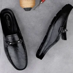 Men's Brown Slip-on Loafers with Metallic Buckle, Casual Faux Leather Shoes for Everyday Wear