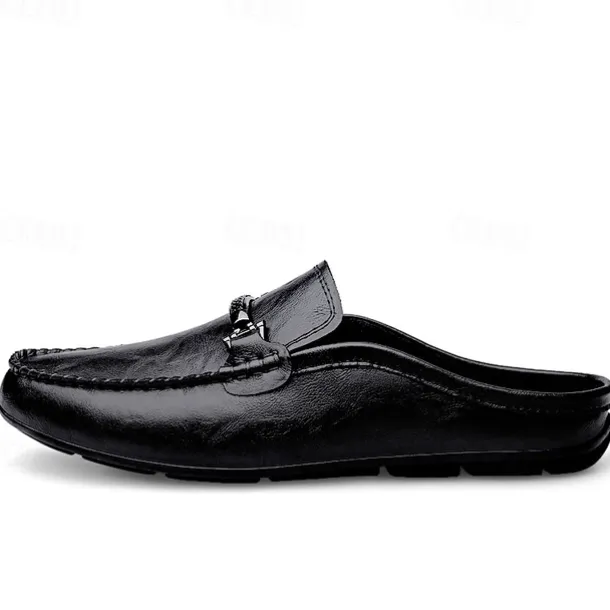 Men's Brown Slip-on Loafers with Metallic Buckle, Casual Faux Leather Shoes for Everyday Wear