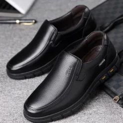 Men's Brown Slip-On Loafers with Textured Faux Leather Upper and Non-Slip Sole - Comfortable Casual Shoes for Work and Daily Wear