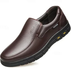 Men's Brown Slip-On Loafers with Textured Faux Leather Upper and Non-Slip Sole - Comfortable Casual Shoes for Work and Daily Wear