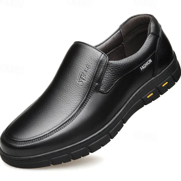 Men's Brown Slip-On Loafers with Textured Faux Leather Upper and Non-Slip Sole - Comfortable Casual Shoes for Work and Daily Wear