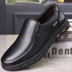 Men's Brown Slip-On Loafers with Textured Faux Leather Upper and Non-Slip Sole - Comfortable Casual Shoes for Work and Daily Wear