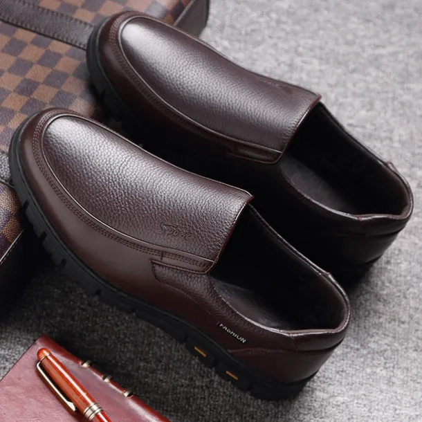 Men's Brown Slip-On Loafers with Textured Faux Leather Upper and Non-Slip Sole - Comfortable Casual Shoes for Work and Daily Wear