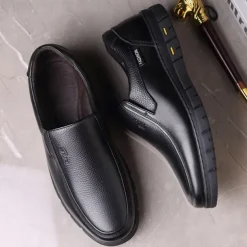 Men's Brown Slip-On Loafers with Textured Faux Leather Upper and Non-Slip Sole - Comfortable Casual Shoes for Work and Daily Wear