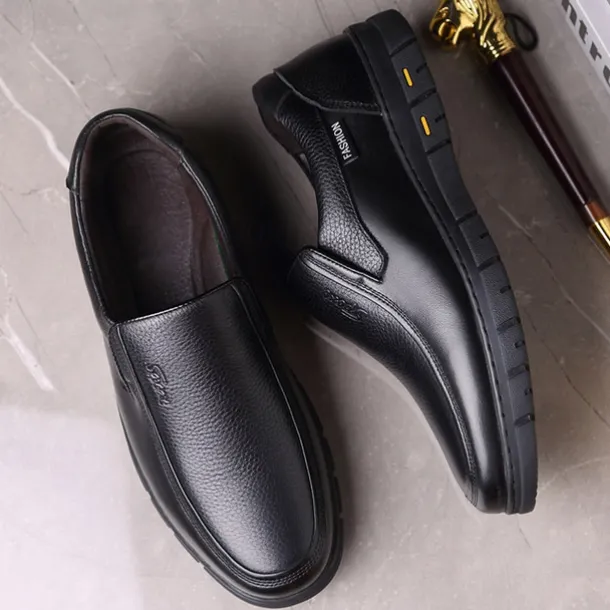 Men's Brown Slip-On Loafers with Textured Faux Leather Upper and Non-Slip Sole - Comfortable Casual Shoes for Work and Daily Wear