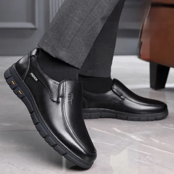 Men's Brown Slip-On Loafers with Textured Faux Leather Upper and Non-Slip Sole - Comfortable Casual Shoes for Work and Daily Wear