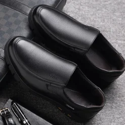 Men's Brown Slip-On Loafers with Textured Faux Leather Upper and Non-Slip Sole - Comfortable Casual Shoes for Work and Daily Wear