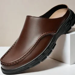Men's Brown Slip-On Mules with Cushioned Sole - Comfortable and Stylish Footwear for Casual Wear