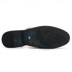 Men's Brown Suede Slip-On Mules with Metallic Gold Studded Design and Bow Accent – Stylish Casual Loafers for Everyday Wear and Special Occasions