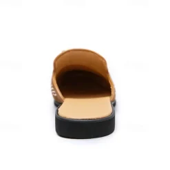 Men's Brown Suede Slip-On Mules with Metallic Gold Studded Design and Bow Accent – Stylish Casual Loafers for Everyday Wear and Special Occasions