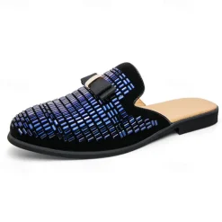 Men's Brown Suede Slip-On Mules with Metallic Gold Studded Design and Bow Accent – Stylish Casual Loafers for Everyday Wear and Special Occasions