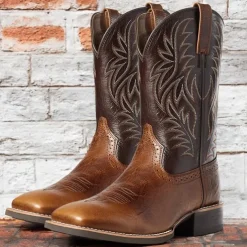 Men's Brown Western Cowboy Boots with Embroidered Shaft, Durable Faux Leather for Ranch and Casual Wear