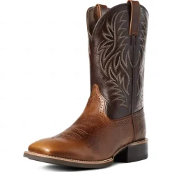 Men's Brown Western Cowboy Boots with Embroidered Shaft, Durable Faux Leather for Ranch and Casual Wear