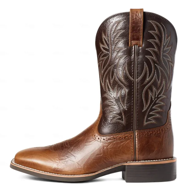 Men's Brown Western Cowboy Boots with Embroidered Shaft, Durable Faux Leather for Ranch and Casual Wear