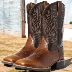 Men's Brown Western Cowboy Boots with Embroidered Shaft, Durable Faux Leather for Ranch and Casual Wear