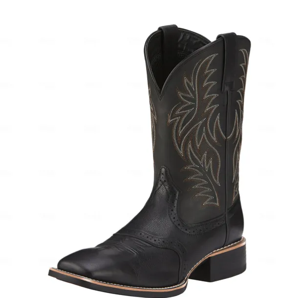 Men's Brown Western Cowboy Boots with Embroidered Shaft, Durable Faux Leather for Ranch and Casual Wear
