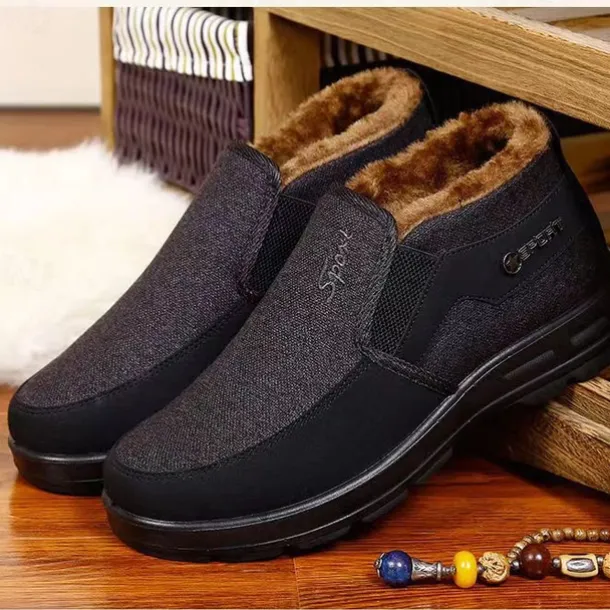 Men's Brown Winter Slip-On Boots with Plush Lining – Warm and Comfortable Casual Footwear for Cold Weather