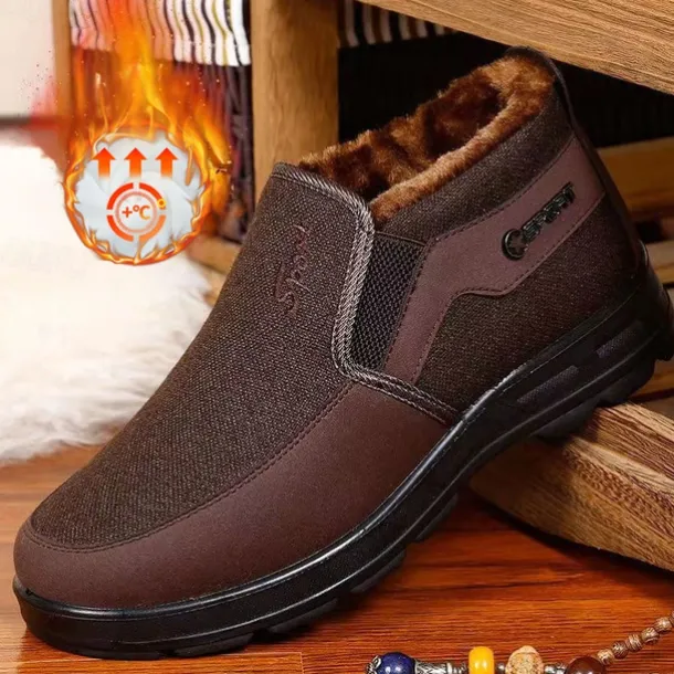 Men's Brown Winter Slip-On Boots with Plush Lining – Warm and Comfortable Casual Footwear for Cold Weather