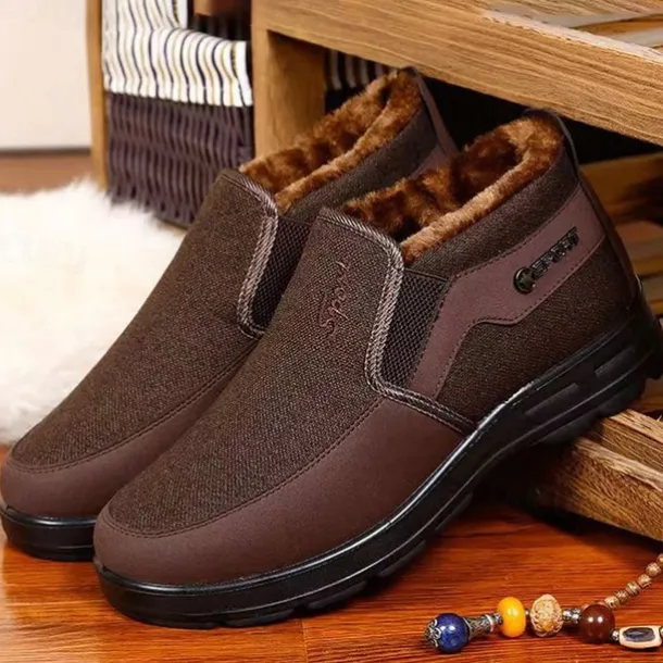 Men's Brown Winter Slip-On Boots with Plush Lining – Warm and Comfortable Casual Footwear for Cold Weather