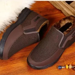 Men's Brown Winter Slip-On Boots with Plush Lining – Warm and Comfortable Casual Footwear for Cold Weather