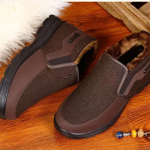 Men's Brown Winter Slip-On Boots with Plush Lining – Warm and Comfortable Casual Footwear for Cold Weather