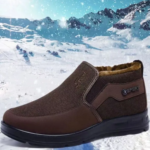 Men's Brown Winter Slip-On Boots with Plush Lining – Warm and Comfortable Casual Footwear for Cold Weather