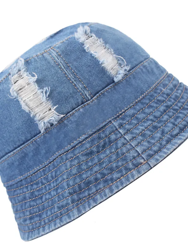 Men's Bucket Hat Sun Hat Black Deep Blue Denim Ripped Streetwear Stylish Casual Outdoor Daily Outdoor clothing Plain Sunscreen Lightweight Quick Dry
