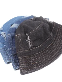 Men's Bucket Hat Sun Hat Black Deep Blue Denim Ripped Streetwear Stylish Casual Outdoor Daily Outdoor clothing Plain Sunscreen Lightweight Quick Dry