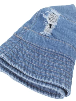 Men's Bucket Hat Sun Hat Black Deep Blue Denim Ripped Streetwear Stylish Casual Outdoor Daily Outdoor clothing Plain Sunscreen Lightweight Quick Dry