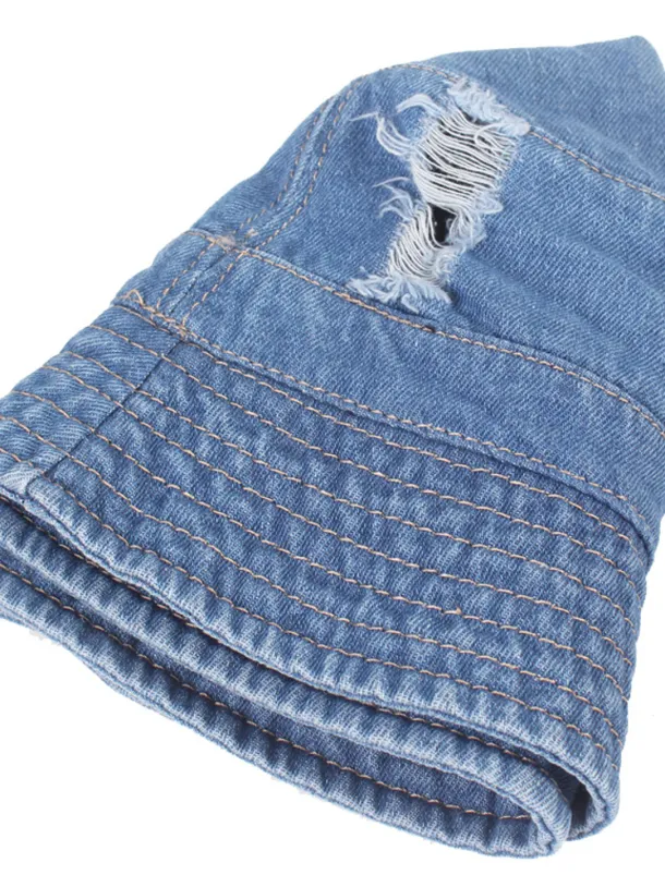 Men's Bucket Hat Sun Hat Black Deep Blue Denim Ripped Streetwear Stylish Casual Outdoor Daily Outdoor clothing Plain Sunscreen Lightweight Quick Dry