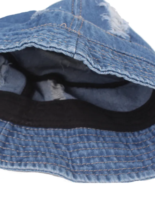Men's Bucket Hat Sun Hat Black Deep Blue Denim Ripped Streetwear Stylish Casual Outdoor Daily Outdoor clothing Plain Sunscreen Lightweight Quick Dry