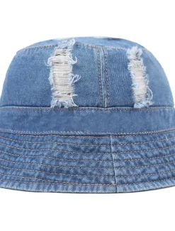 Men's Bucket Hat Sun Hat Black Deep Blue Denim Ripped Streetwear Stylish Casual Outdoor Daily Outdoor clothing Plain Sunscreen Lightweight Quick Dry
