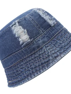 Men's Bucket Hat Sun Hat Black Deep Blue Denim Ripped Streetwear Stylish Casual Outdoor Daily Outdoor clothing Plain Sunscreen Lightweight Quick Dry