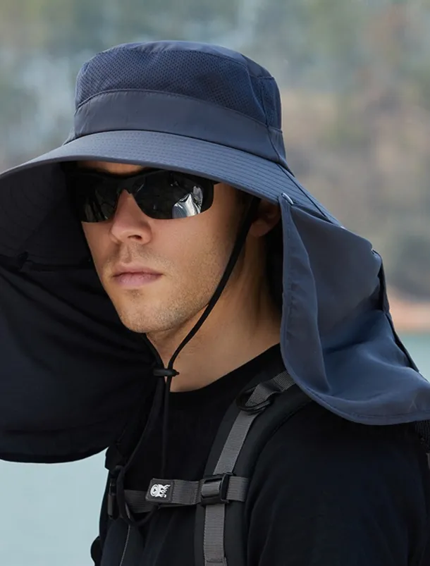 Men's Bucket Hat Sun Hat Fishing Hat Boonie hat Hiking Hat Navy Blue Light Grey Polyester Streetwear Stylish Casual Outdoor Daily Going out Plain UV Sun Protection Sunscreen Quick Dry Lightweight