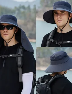 Men's Bucket Hat Sun Hat Fishing Hat Boonie hat Hiking Hat Navy Blue Light Grey Polyester Streetwear Stylish Casual Outdoor Daily Going out Plain UV Sun Protection Sunscreen Quick Dry Lightweight