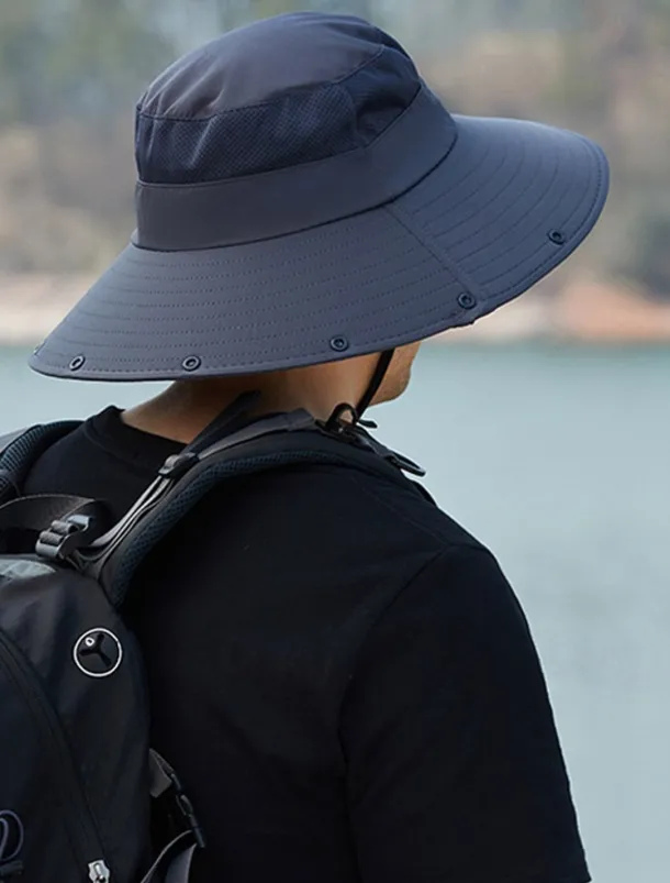Men's Bucket Hat Sun Hat Fishing Hat Boonie hat Hiking Hat Navy Blue Light Grey Polyester Streetwear Stylish Casual Outdoor Daily Going out Plain UV Sun Protection Sunscreen Quick Dry Lightweight