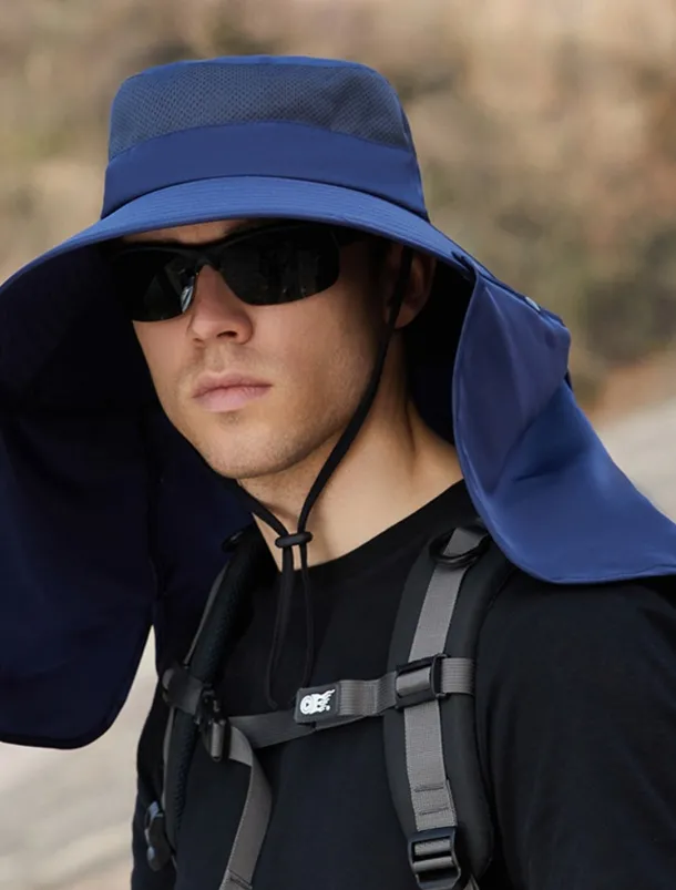 Men's Bucket Hat Sun Hat Fishing Hat Boonie hat Hiking Hat Navy Blue Light Grey Polyester Streetwear Stylish Casual Outdoor Daily Going out Plain UV Sun Protection Sunscreen Quick Dry Lightweight