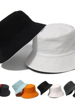 Men's Bucket Hat Sun Hat Fishing Hat Boonie hat Hiking Hat Orange / Blue Yellow / Blue Cotton Streetwear Stylish Casual Outdoor Daily Going out Plain UV Sun Protection Sunscreen Lightweight Quick Dry