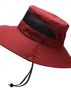 Men's Bucket Hat Sun Hat Wild Brim Hat Black Wine Polyester Patchwork Fashion Casual Outdoor Daily Fishing Color Block Sunscreen Breathable