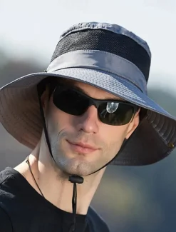 Men's Bucket Hat Sun Hat Wild Brim Hat Black Wine Polyester Patchwork Fashion Casual Outdoor Daily Fishing Color Block Sunscreen Breathable