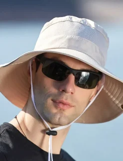 Men's Bucket Hat Sun Hat Wild Brim Hat Black Wine Polyester Patchwork Fashion Casual Outdoor Daily Fishing Color Block Sunscreen Breathable