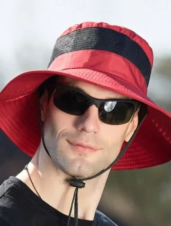 Men's Bucket Hat Sun Hat Wild Brim Hat Black Wine Polyester Patchwork Fashion Casual Outdoor Daily Fishing Color Block Sunscreen Breathable