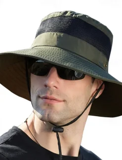 Men's Bucket Hat Sun Hat Wild Brim Hat Black Wine Polyester Patchwork Fashion Casual Outdoor Daily Fishing Color Block Sunscreen Breathable