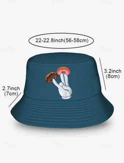 Men's Bucket Hat with Donut Peace Sign Graphic - Trendy Casual Sun Hat for Summer Outfits and Streetwear